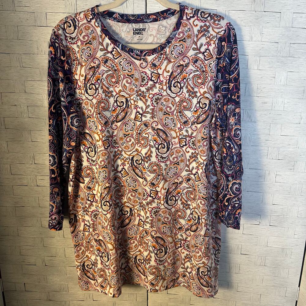 Lands'End womens long sleeve T Paisley colorful Pima cotton feminine cozycore